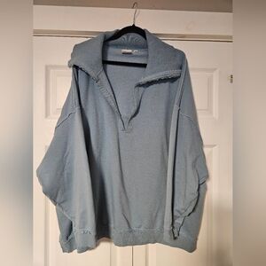 Torrid Light Blue V-Neck Pullover Sweatshirt